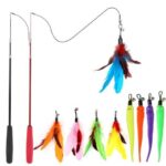 Multi-Attachment Feather & Plush Cat Teaser Wand Set