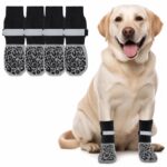 Leopard Print Non-Slip Dog Socks with Reflective Strap