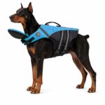 Blue and Black Dog Life Jacket with Adjustable Straps and Handle