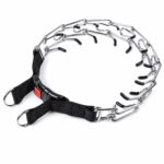 Metal Chain Dog Collar with Black-Tipped Links and Adjustable Webbing