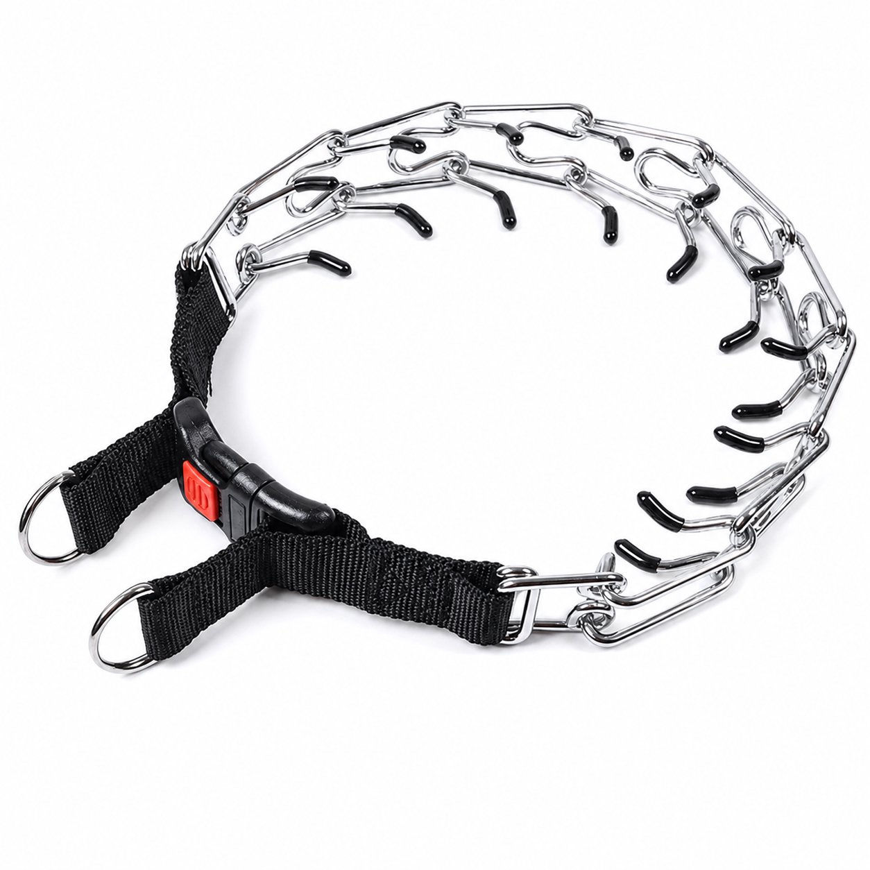 Cotton Rope Dog Chew Toy Assortment Metal Chain Dog Collar with Black-Tipped Links and Adjustable Webbing - Image 1