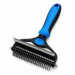 Dual-Ended Dog Comb Brush with Blue Ergonomic Grip - Image 2