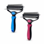 Dual-Ended Dog Comb Brush with Blue Ergonomic Grip - Image 3