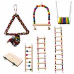 Colorful Beaded Wooden Bird Toy Set with Swings and Ladders