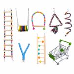 Colorful Beaded Wooden Bird Toy Set with Swings and Ladders - Image 2