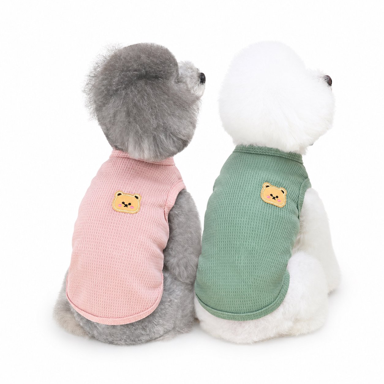 Pet Dog And Cat Clothes 22 Spring / Summer Casual Teddy Bichon French Bulldog Puppy Stylish Bear T - Shirt Clothing Short Sleeve Bear Patch Waffle Knit Dog T-Shirt - Image 1