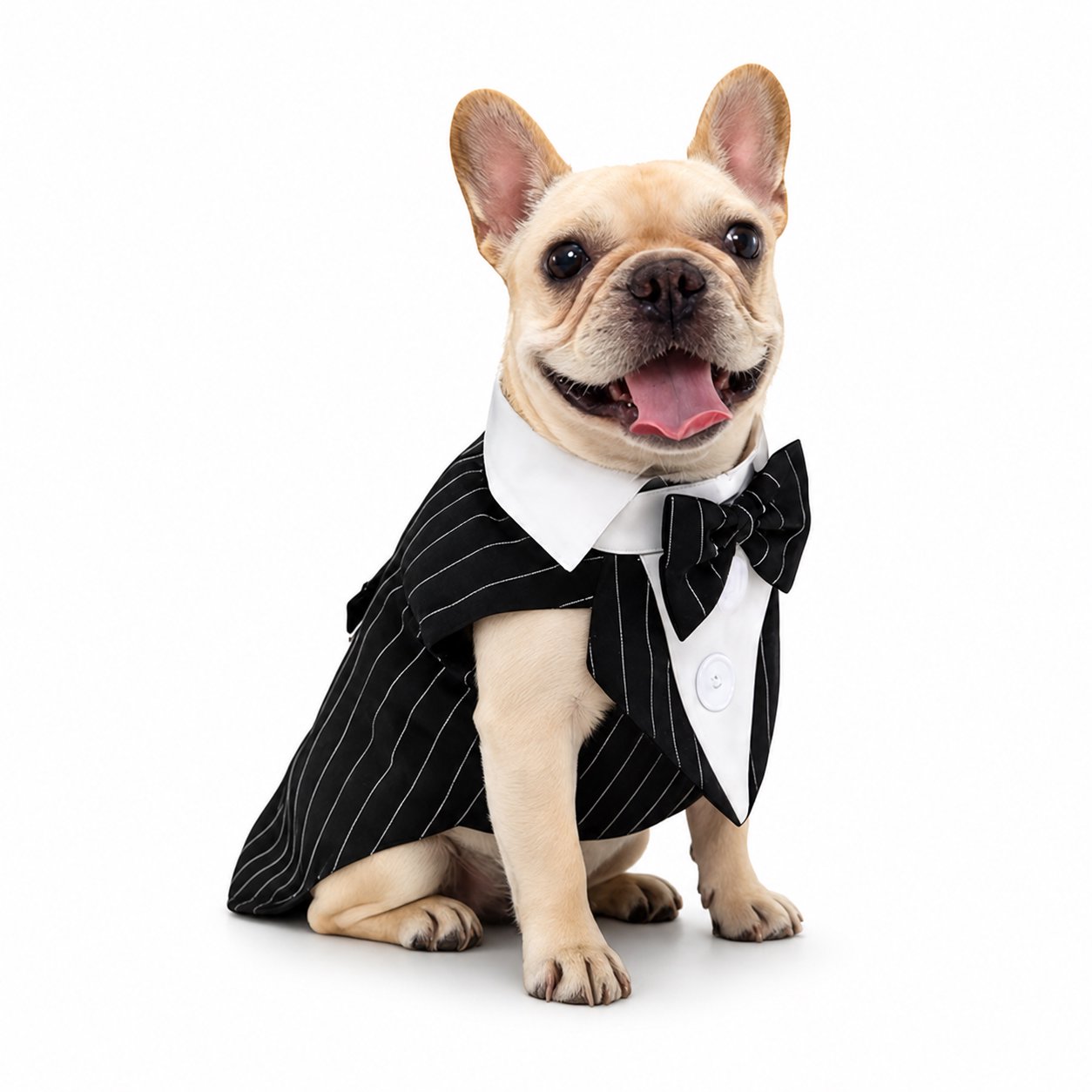 Cotton Rope Dog Chew Toy Assortment Dog Tuxedo with Pinstripe Pattern and Bow Tie - Image 1