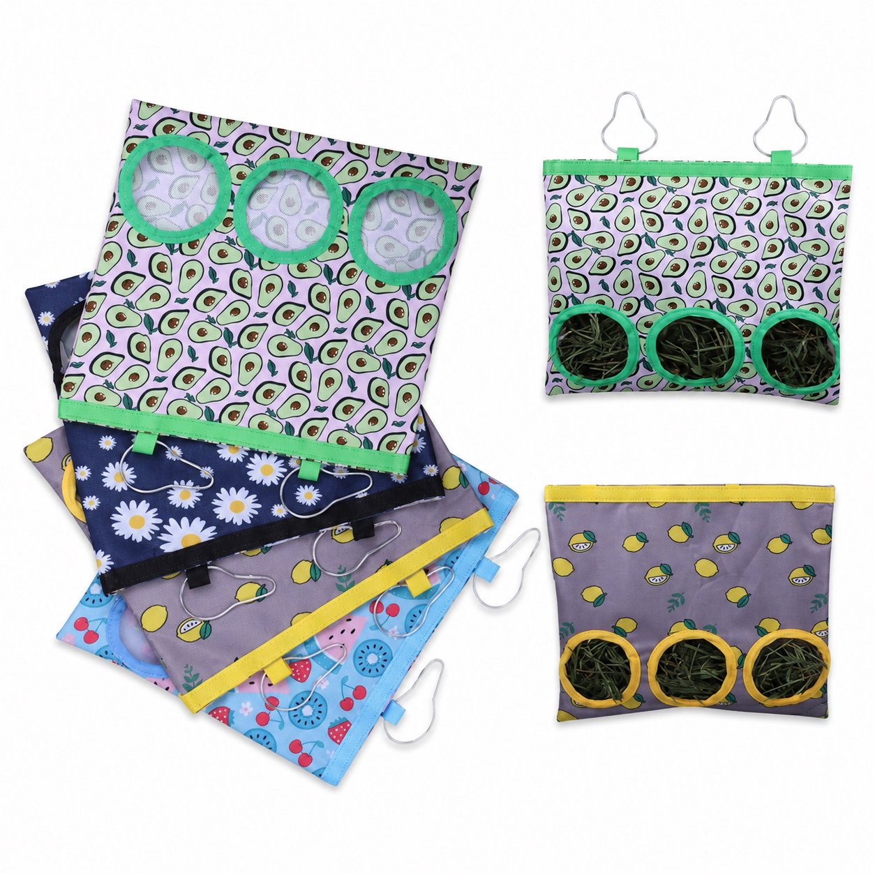 Cotton Rope Dog Chew Toy Assortment Colorful Patterned Mesh Hay Feeding Bag - Image 1