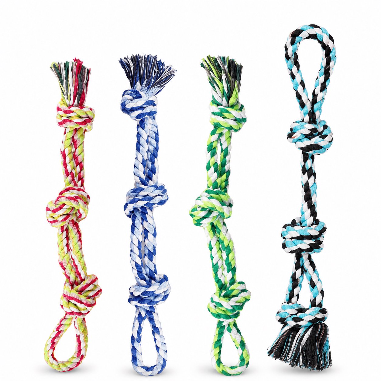 Cotton Rope Dog Chew Toy Assortment Colorful Multi-Knotted Cotton Rope Dog Chew Toy - Image 1