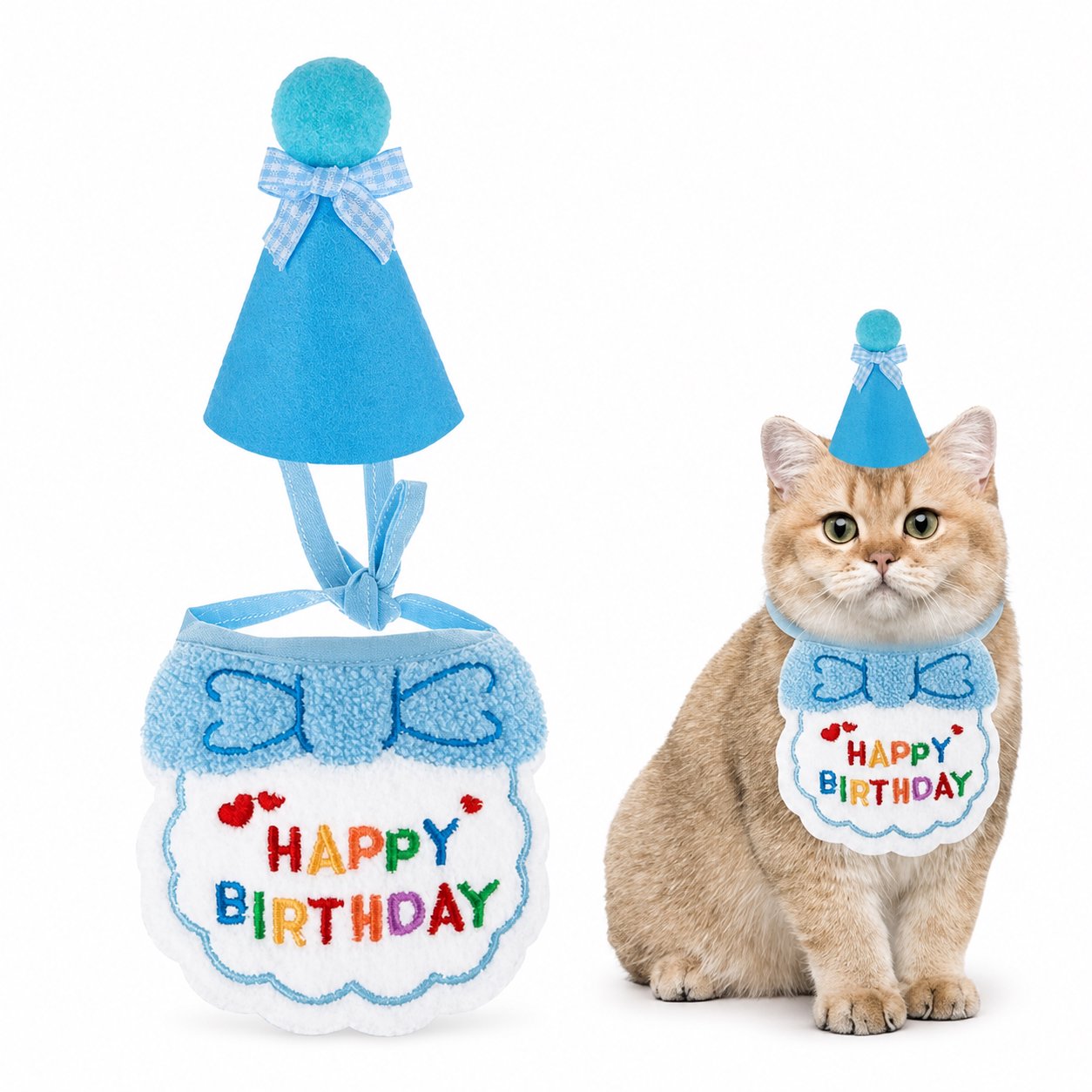 Pet Birthday Bandana And Party Hat Set Cat Birthday Bib with Party Hat - Image 1