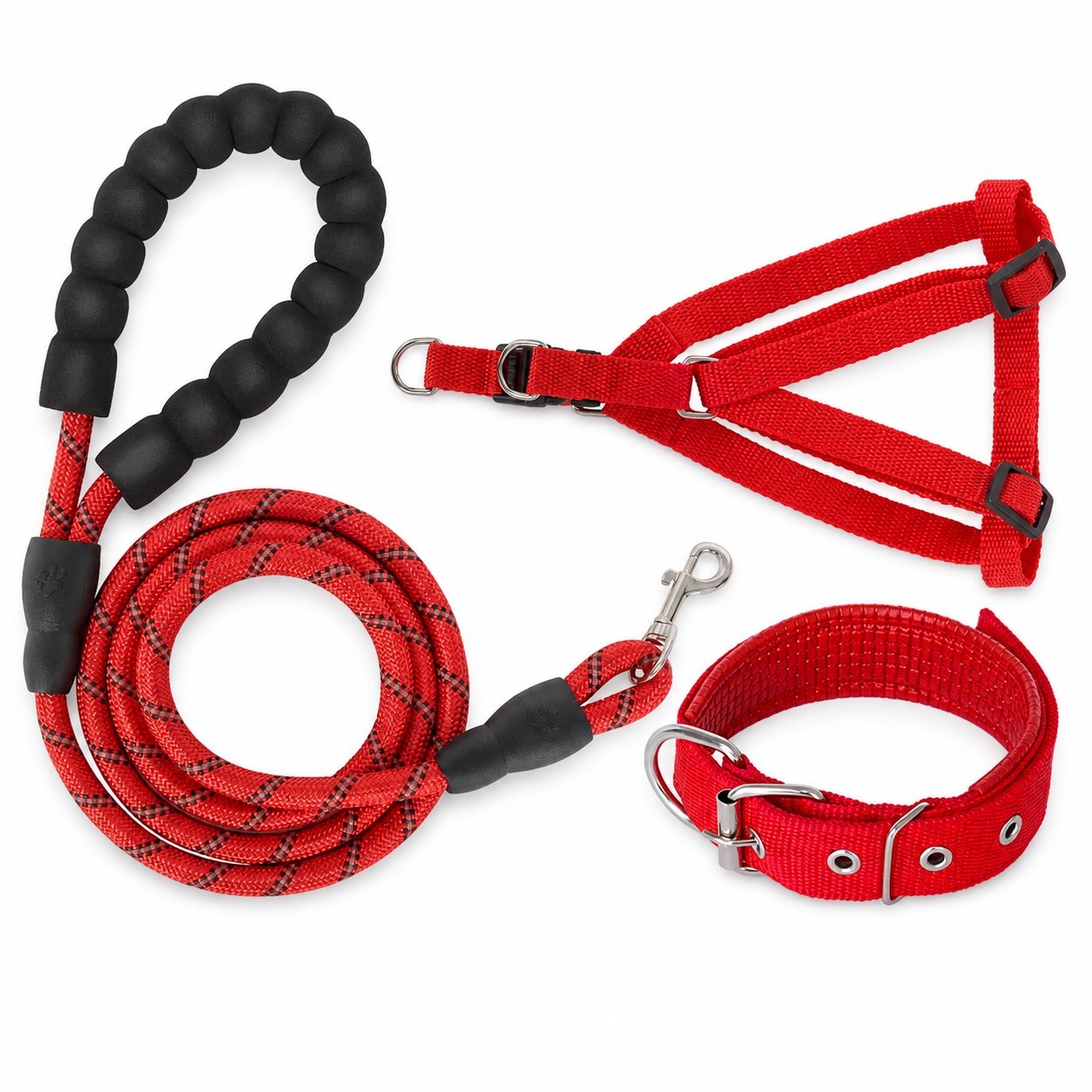Cotton Rope Dog Chew Toy Assortment Red Braided Reflective Nylon Dog Leash with Padded Handle - Image 1