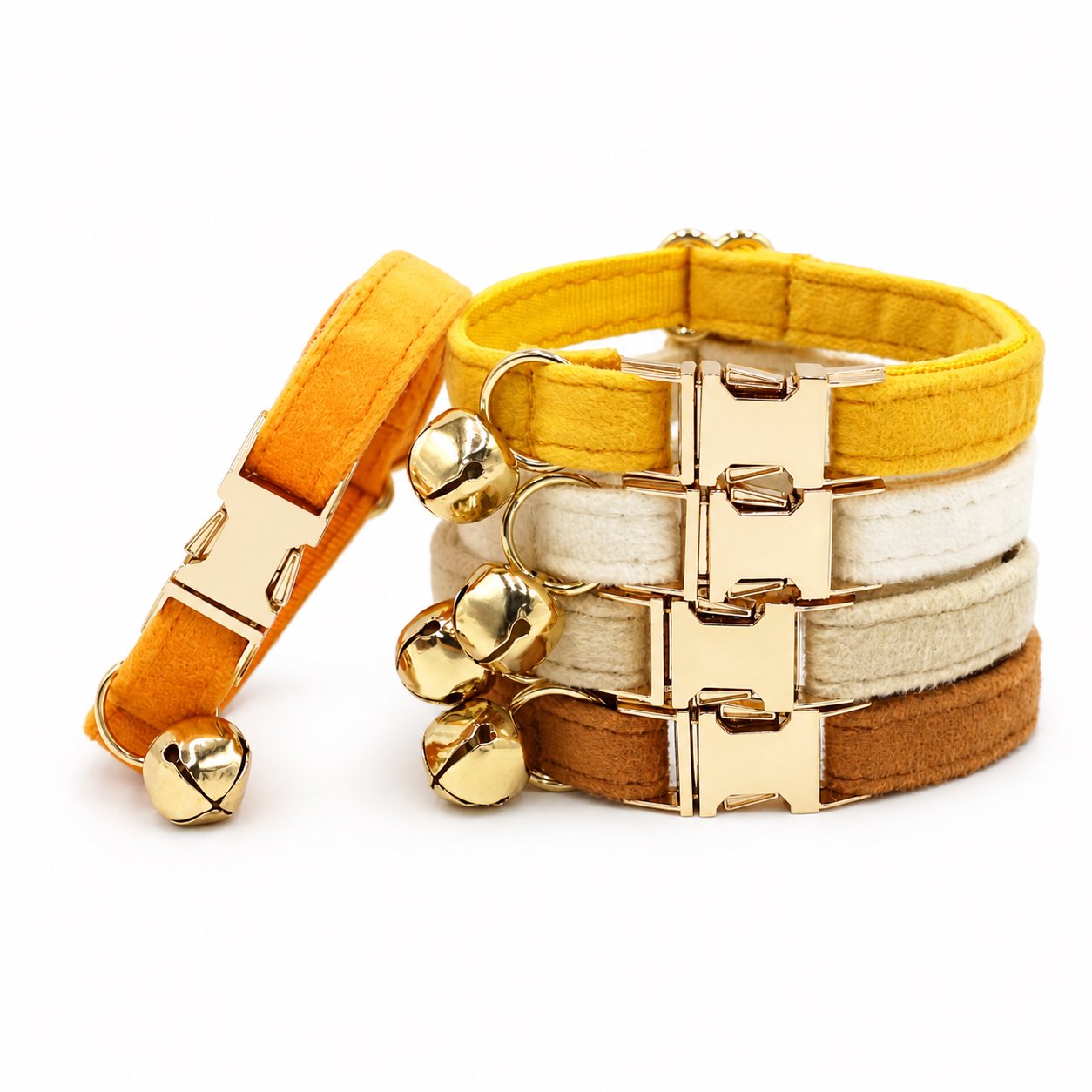 Cotton Rope Dog Chew Toy Assortment Velvet Cat Bell Collar with Gold Buckle - Image 1