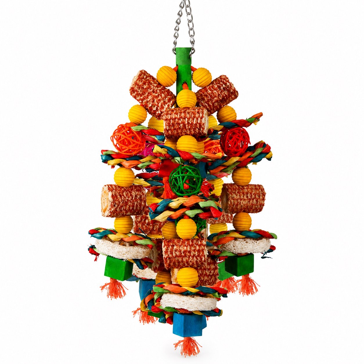 Parrot Bird Toy Birdcage Accessories Wooden Chew Toy Natural Corncob Cornhusk Chew String Colorful Hanging Bird Toy with Wooden and Woven Gnawing Elements - Image 1