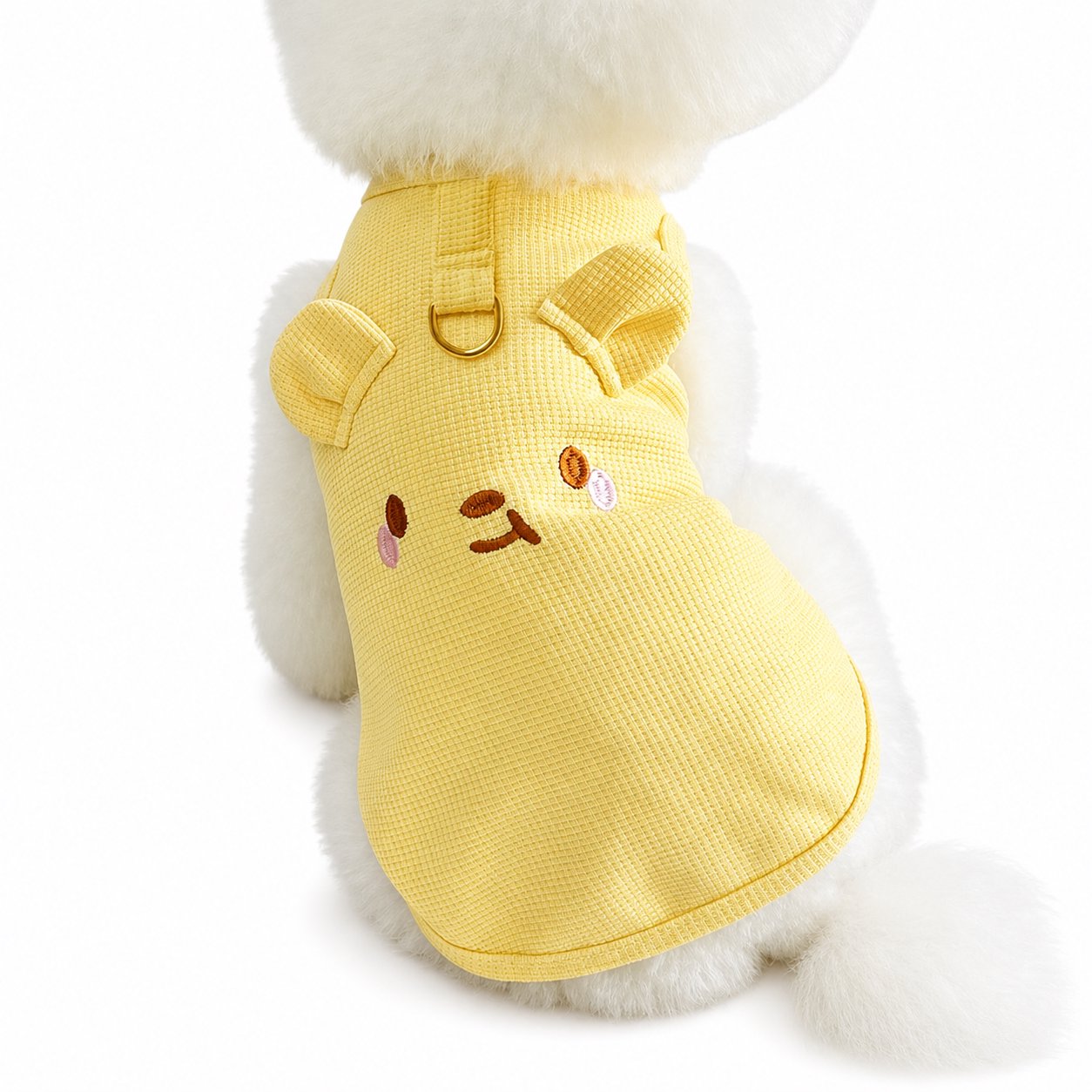 Spring & Summer New Japanese - Korean Ins Style Pet Dog Cat Clothes Teddy Bichon Poodle Waffle Vest Yellow Embroidered Face Dog Harness - Image 1