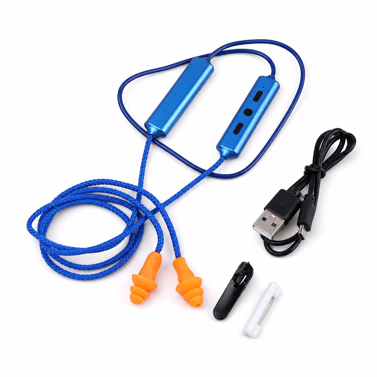 Neckband Earphones , Bluetooth Wired Deep Bass , Hd Call , Industrial Style Earplug Earphones , Camouflage , Noise Reduction Blue Braided Cord Bluetooth Earplugs with Foam Tips - Image 1
