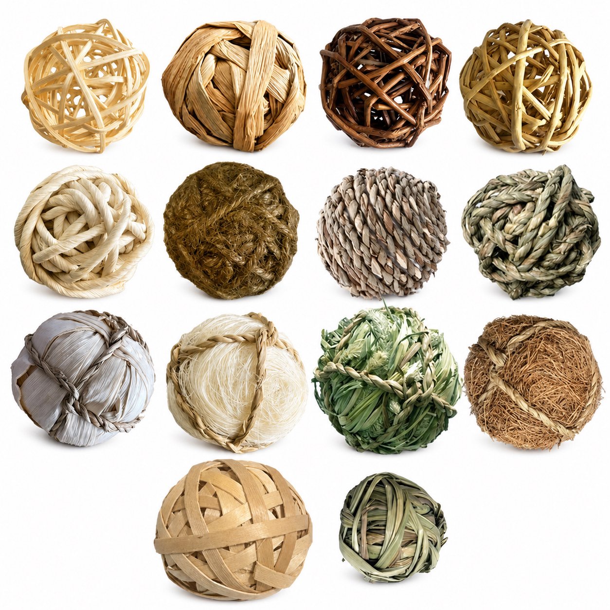 Natural Hand - Woven Rattan & Grass Teeth Grinding Chew Toy Ball For Rabbits , Hamsters & Chinchillas Natural Woven Grass & Rattan Chew Ball for Small Pets - Image 1